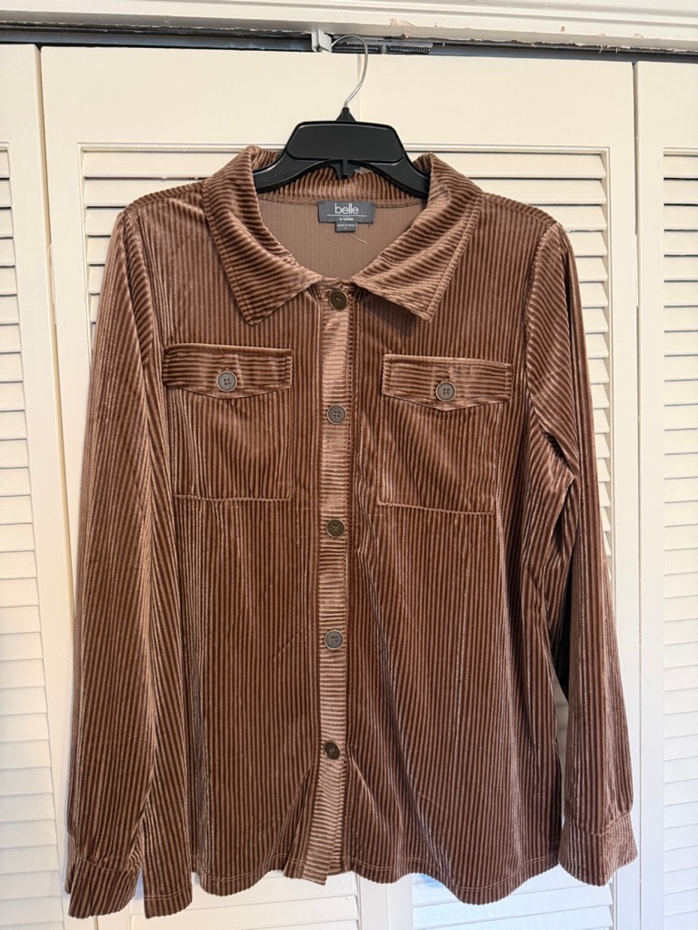 belle sky Corded Velvet Button-Front Shirt Jacket - Brown